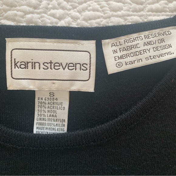 Karin Stevens Sz S Black Wool Blend Tunic Sweater Floral Embroidery Long Sleeve - Picture 6 of 7